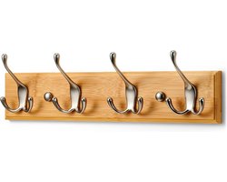 Wall Coat Rack Wood with 4 Mat-Nickel Hooks - 42 cm