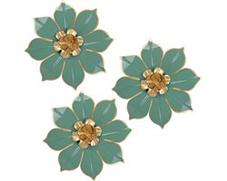 Wall Decor 25cm Green Wall Art - Flowers Metal 3 Piece Wall Art - 3D Modern Hanging Decorations - Artworks for Bedroom Living Room Home Wall Decorations Ornaments