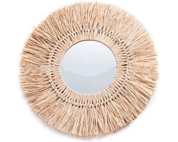 Wall Decorative Mirror Hand Woven Round Mirror - Fringe Circle Mirror for Bathrooms and Living Rooms