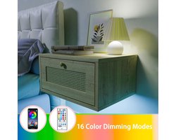 Wall Mounted Bedside Table Wood Bedside Desk with Light Glow Floating Bedside Table with One Drawer 1-Layer Wall Single Drawer Bedside Cabinet for Bedroom Living Room Home