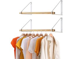 Wall Mounted Coat Rack - Industrial Style Wooden Clothes Rail for Entrance - White Coat Rack for Bedroom - IBUYKE TYJ005W-2 halmeubel met kapstok