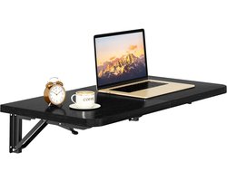 Wall Mounted Folding Table - Floating Wall Desk voor Kleine Ruimtes - Vouwbare Wasplank met Stevige Beugels - Wandtafel voor Thuis Kantoor/Bar/Keuken/Eetkamer, Zwart