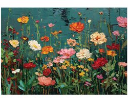 WALLARENA - Behang 150x105 cm - Fotobehang - Vliesbehang - geschilderde wilde bloemen - voor slaapkamer en woonkamer - halfmatte afwerking