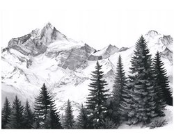 WALLARENA - Behang 300x210 cm + Fotobehang - Vliesbehang - Bergen motif - Naar de slaapkamer, woonkamer - Op de Flizelin - Zwart-wit
