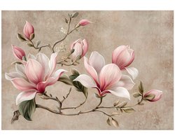 WALLARENA - Behang 312x219 cm + Fotobehang - Vliesbehang - Bloemen motif - Naar de slaapkamer, woonkamer - Op Flizelinie - Beige