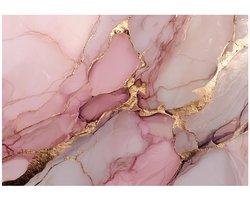 WALLARENA - Behang 350x250 cm - Fotobehang - Vliesbehang - roze marmer met gouden accenten - voor slaapkamer en woonkamer - halfmatte afwerking - roze en goud