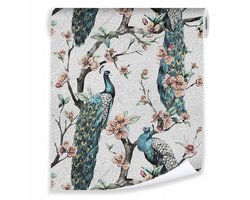 WALLARENA - Behang - Breedte 50 cm - Pauwen, Beton - Geschikt voor woonkamers, slaapkamers en hallen - 10m