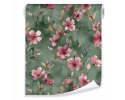 WALLARENA - Behang op rol - 50x1000 cm - roze bloemenprint - glad halfmat vliesbehang voor woonkamer en slaapkamer