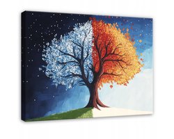 WALLARENA - Canvas schilderij - 100x70 cm - 3D levensboom met bladeren voor slaapkamer, woonkamer, keuken