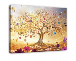 WALLARENA - Canvas schilderij - 100x70 cm - abstracte afbeelding van de levensboom voor slaapkamer, woonkamer en keuken