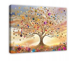 WALLARENA - Canvas schilderij - 40x30 cm - abstracte levensboom voor woonkamer slaapkamer keuken