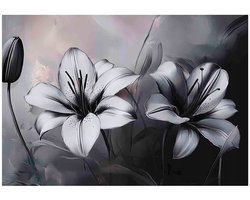 WALLARENA - Fotobehang - 150x105 cm - 3D bloemen ontwerp in zwart-wit beton voor slaapkamer en woonkamer