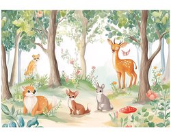 WALLARENA - Fotobehang - 150x105 cm - kinderfotobehang met bos- en dierenmotief voor meisjes