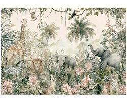 WALLARENA - Fotobehang - 150x105 cm - Voor kinderen jungle dieren pastel kinderbehang
