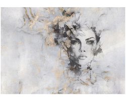 WALLARENA - Fotobehang - 150x105 cm - Vrouw Gezicht Goud Marmer voor Slaapkamer Woonkamer