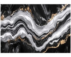 WALLARENA - Fotobehang - 150x105 cm - Zwart Goud Marmer Fototapet voor Slaapkamer en Woonkamer, Vliesstof