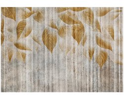 WALLARENA - Fotobehang - 200x140 cm - Behang met bladeren op beton in beige boho stijl voor slaapkamer en woonkamer