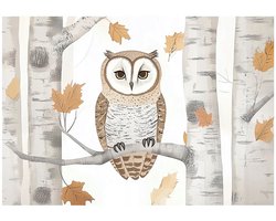 WALLARENA - Fotobehang - 200x140 cm - praktische uil op een boom in het bos voor de kinderkamer