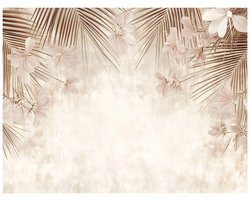 WALLARENA - Fotobehang - 250x175 cm - Betonnen beige palmbladeren boho voor slaapkamer en woonkamer