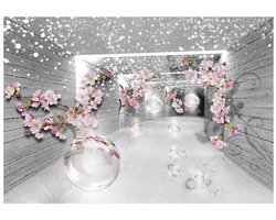 WALLARENA - Fotobehang - 300x210 cm - 3D bloemen tunnel illusie voor slaapkamer woonkamer wandtapijt