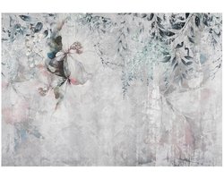 WALLARENA - Fotobehang - 300x210 cm - bloemen op betonnen bladeren voor slaapkamer woonkamer