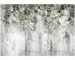 WALLARENA - Fotobehang - 350x250 cm - groene bladeren natuur beton voor slaapkamer en woonkamer