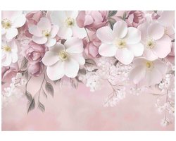 WALLARENA - Fotobehang - 350x250 cm - Hangende bloemen op rose beton voor slaapkamer en woonkamer