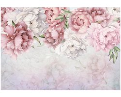 WALLARENA - Fotobehang - 350x250 cm - Roze pioenrozen voor slaapkamer en woonkamer, wandtapijt