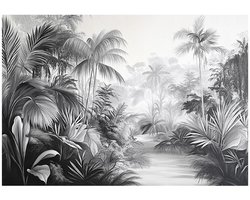 WALLARENA - Fotobehang - 350x250 cm - zwart-witte jungle fotobehang voor slaapkamer en salon van vliesbehang
