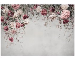 WALLARENA - Fotobehang - 400x280 cm - bloemen, rozen, beton, slaapkamer, woonkamer, vliesbehang