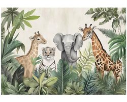 WALLARENA - Fotobehang - 400x280 cm - fotobehang voor kinderen met jungle dieren voor de kinderkamer