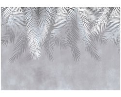 WALLARENA - Fotobehang - 400x280 cm - Fototapete met palmbladeren op beton, veren voor de woonkamer en slaapkamer