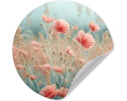 WallCircle® - Behangcirkel 100x100 cm - Muurstickers Bloemen - Natuur - Klaprozen - Bloemenveld - Muurcirkel woonkamer - Wandcirkel slaapkamer - Kamer decoratie zelfklevend - Muurdecoratie accessoires XXL