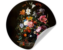 WallCircle® - Behangcirkel 100x100 cm - Muurstickers Oude meesters - Kunst - Vaas met bloemen - Jan Davidsz de Heem - Muurcirkel woonkamer - Wandcirkel slaapkamer - Kamer decoratie zelfklevend - Muurdecoratie accessoires XXL