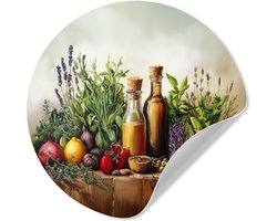 WallCircle® - Behangcirkel 100x100 cm - Muurstickers Stilleven - Kruiden - Specerijen - Fruit - Kleurrijk - Muurcirkel woonkamer - Wandcirkel slaapkamer - Kamer decoratie zelfklevend - Muurdecoratie accessoires XXL
