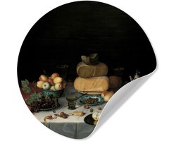 WallCircle® - Behangcirkel 120x120 cm - Muurstickers Stilleven met kazen - Kunstwerk - Oude meesters - Muurcirkel woonkamer - Wandcirkel slaapkamer - Kamer decoratie zelfklevend - Muurdecoratie accessoires XXL