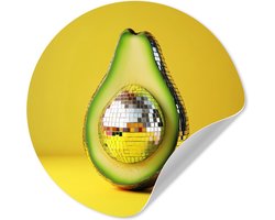 WallCircle® - Behangcirkel 30x30 cm - Muurstickers Avocado - Discobal - Geel - Glitter - Muurcirkel keuken - Wanddecoratie accessoires - Zelfklevend schilderij - Wandcirkel decoratie