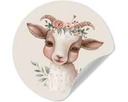 WallCircle® - Behangcirkel 30x30 cm - Muurstickers Geit - Dier - Bohemian - Bloemen - Boho - Muurcirkel - Kinderkamer accessoires - Decoratie babykamer - Wandcirkel zelfklevend