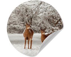 WallCircle® - Behangcirkel 30x30 cm - Muurstickers Herten - Sneeuw - Bomen - Muurcirkel woonkamer - Wandcirkel slaapkamer - Kamer decoratie zelfklevend - Muurdecoratie accessoires