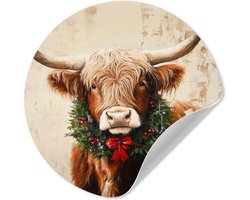 WallCircle® - Behangcirkel 30x30 cm - Muurstickers Kerst - Schotse Hooglander - Bruin - Krans - Muurcirkel woonkamer - Wandcirkel - Kamer decoratie zelfklevend - Muurdecoratie - Kerstdecoratie voor binnen - Kerstversiering - Kerstmis versiering