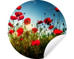 WallCircle® - Behangcirkel 30x30 cm - Muurstickers Klaprozen - Toscane - Zon - Rood - Blauw - Muurcirkel woonkamer - Wandcirkel slaapkamer - Kamer decoratie zelfklevend - Muurdecoratie accessoires