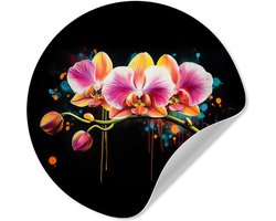 WallCircle® - Behangcirkel 30x30 cm - Muurstickers Orchidee - Graffiti - Kleurrijk - Bloemen - Abstract - Muurcirkel woonkamer - Wandcirkel slaapkamer - Kamer decoratie zelfklevend - Muurdecoratie accessoires