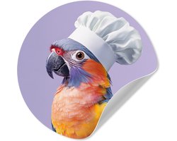 WallCircle® - Behangcirkel 30x30 cm - Muurstickers Papegaai - Koksmuts - Paars - Cute - Muurcirkel woonkamer - Wandcirkel slaapkamer - Kamer decoratie zelfklevend - Muurdecoratie accessoires