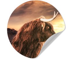 WallCircle® - Behangcirkel 30x30 cm - Muurstickers Schotse hooglander - Zon - Horizon - Koe - Dieren - Muurcirkel woonkamer - Wandcirkel slaapkamer - Kamer decoratie zelfklevend - Muurdecoratie accessoires