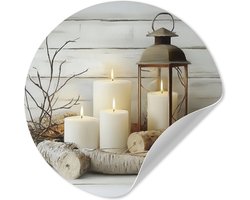 WallCircle® - Behangcirkel 30x30 cm - Muurstickers Stilleven - Wit - Kaarsen - Rustiek - Natuur - Muurcirkel woonkamer - Wandcirkel slaapkamer - Kamer decoratie zelfklevend - Muurdecoratie accessoires