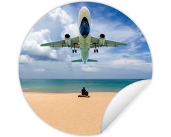 WallCircle® - Behangcirkel 30x30 cm - Muurstickers Strand - Zee - Vliegtuig - Muurcirkel woonkamer - Wandcirkel slaapkamer - Kamer decoratie zelfklevend - Muurdecoratie accessoires