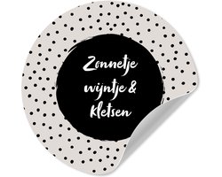 WallCircle® - Behangcirkel 30x30 cm - Muurstickers Tekst - Quotes - Zonnetje, wijntje & kletsen - Wijn - Muurcirkel woonkamer - Wandcirkel slaapkamer - Kamer decoratie zelfklevend - Muurdecoratie accessoires