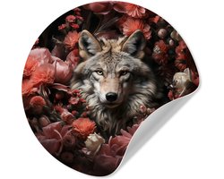 WallCircle® - Behangcirkel 30x30 cm - Muurstickers Wolf - Dier - Bloemen - Botanisch - Natuur - Fantasie - Muurcirkel woonkamer - Wandcirkel slaapkamer - Kamer decoratie zelfklevend - Muurdecoratie accessoires