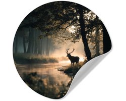 WallCircle® - Behangcirkel 50x50 cm - Muurstickers Hert - Bosbeek - Mystiek - Muurcirkel woonkamer - Wandcirkel slaapkamer - Kamer decoratie zelfklevend - Muurdecoratie accessoires
