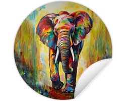 WallCircle® - Behangcirkel 50x50 cm - Muurstickers Olifant - Kunst - Schilderij - Dieren - Regenboog - Muurcirkel woonkamer - Wandcirkel slaapkamer - Kamer decoratie zelfklevend - Muurdecoratie accessoires